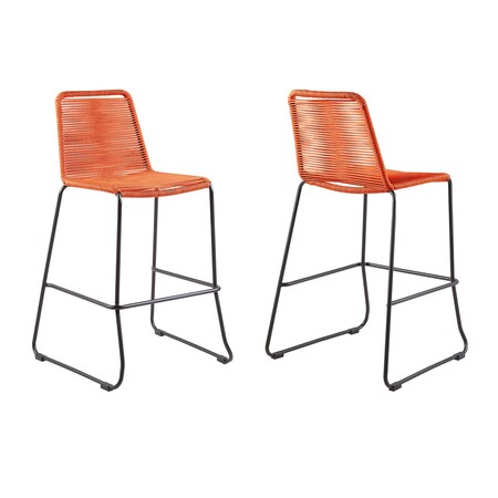 Armen Living Shasta 30" Outdoor Metal and Tangerine Rope Stackable Barstool, PK2 LCSTBABLTNG30